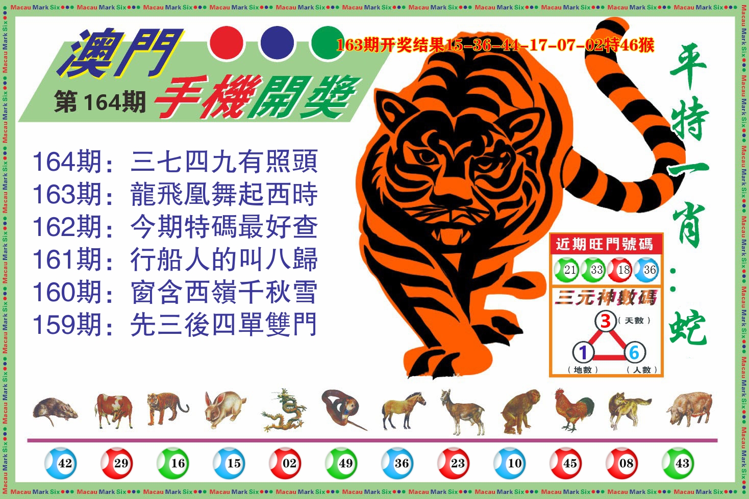 澳门开奖报 第164期