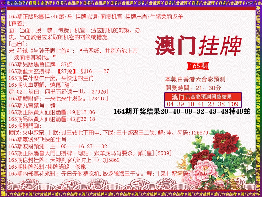 澳门挂牌 第165期