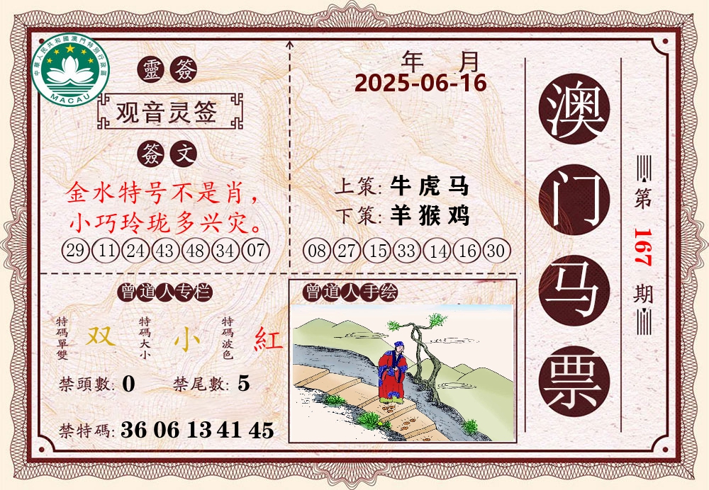 澳门马票 第167期