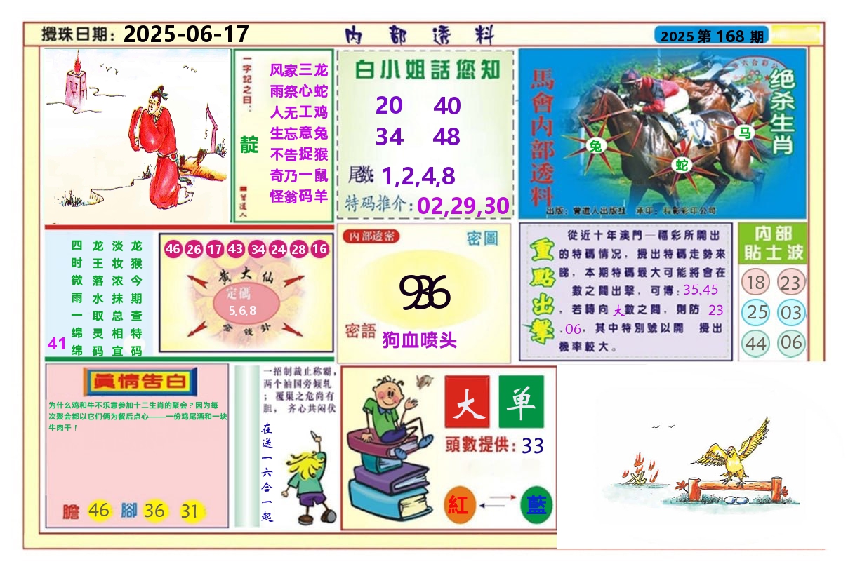 澳门内部透料A 第168期