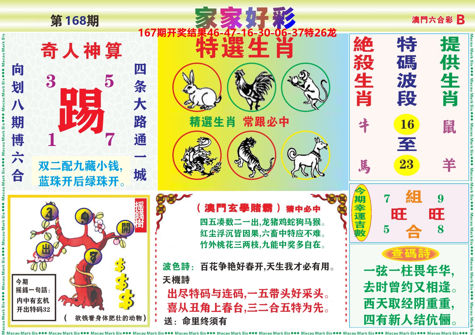 家家好彩B 第168期