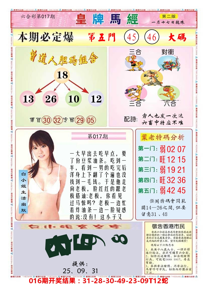 澳门皇牌马经B 第17期