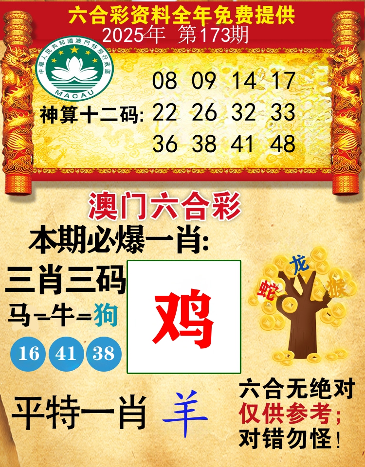 澳门必爆 第173期