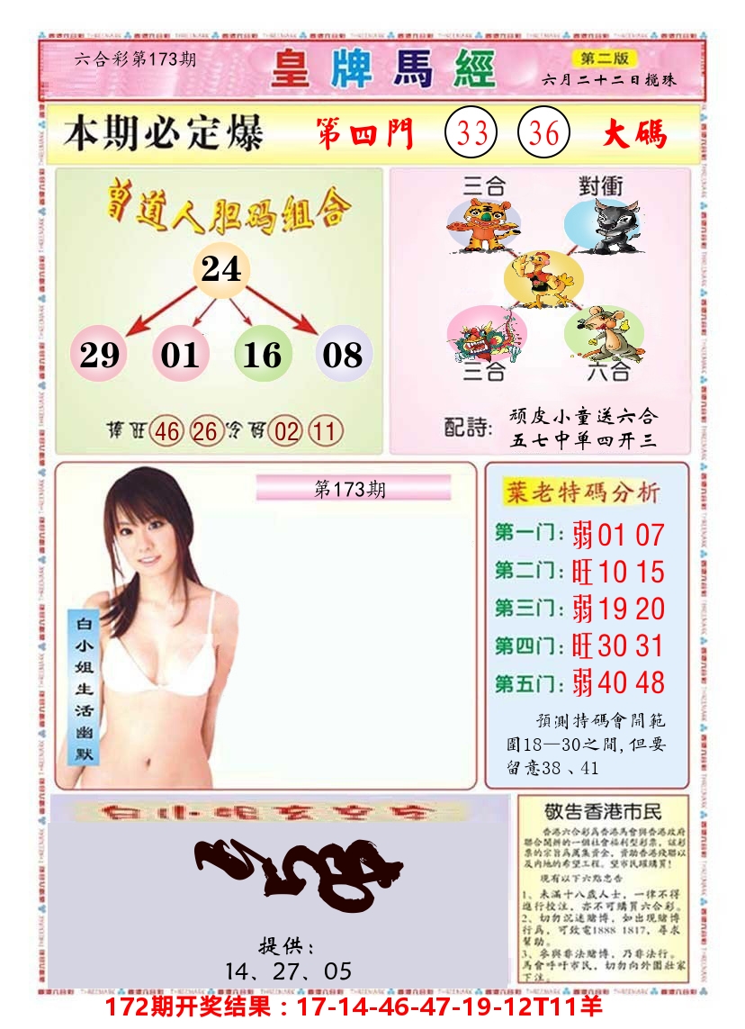 澳门皇牌马经B 第173期