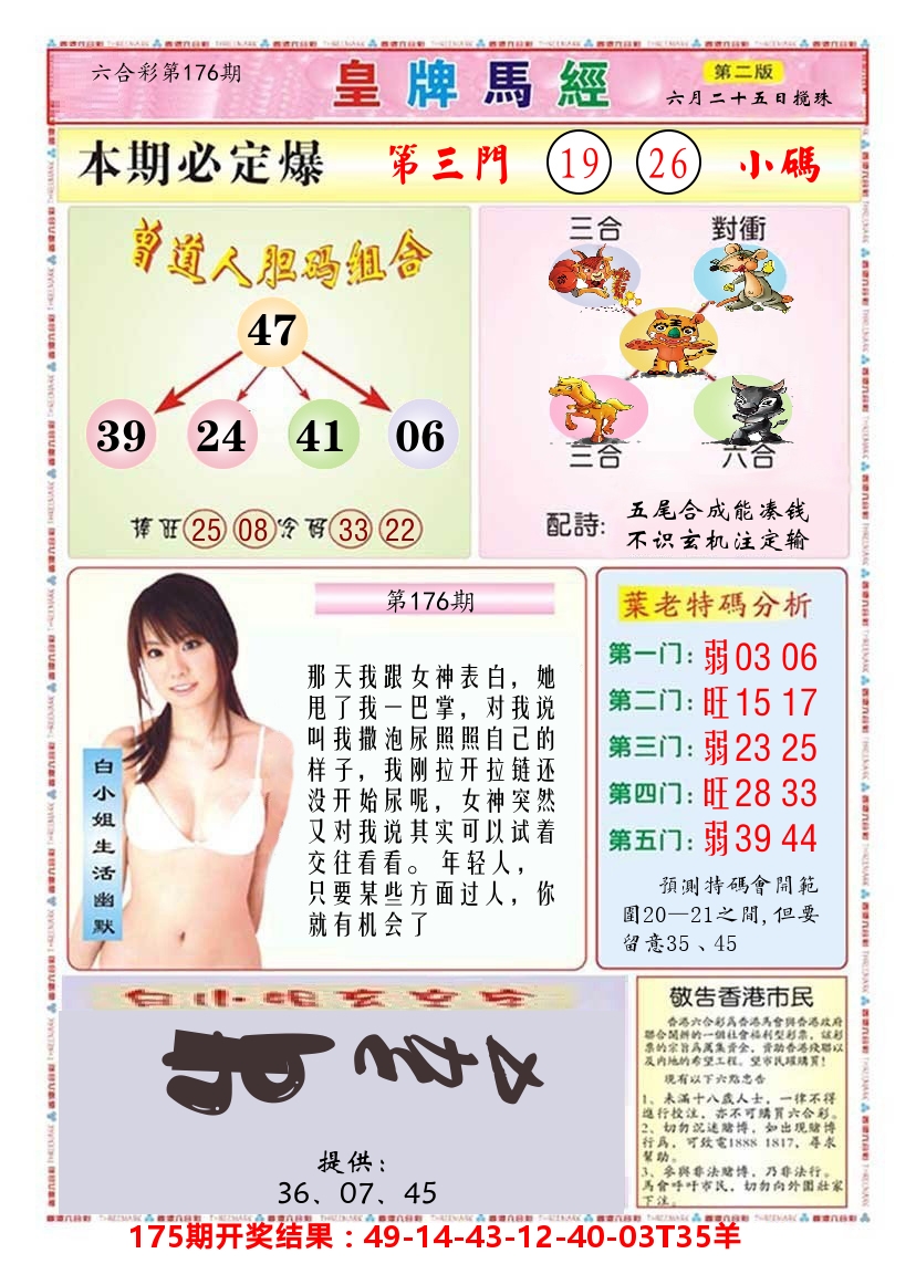 澳门皇牌马经B 第176期