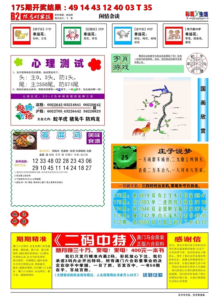 彩票与生活B 第176期