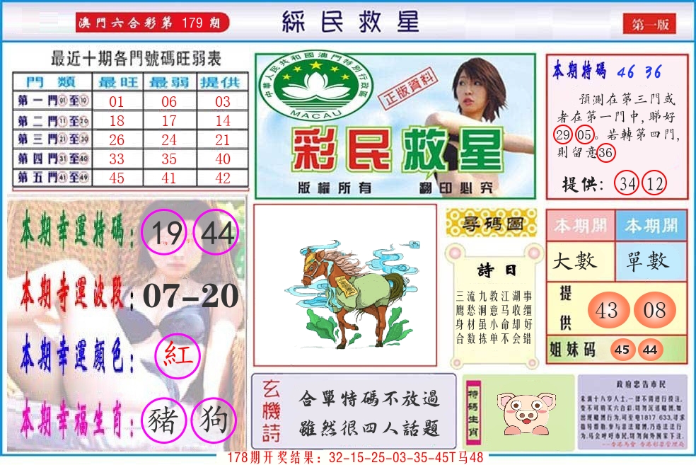 澳门彩民救星 第179期