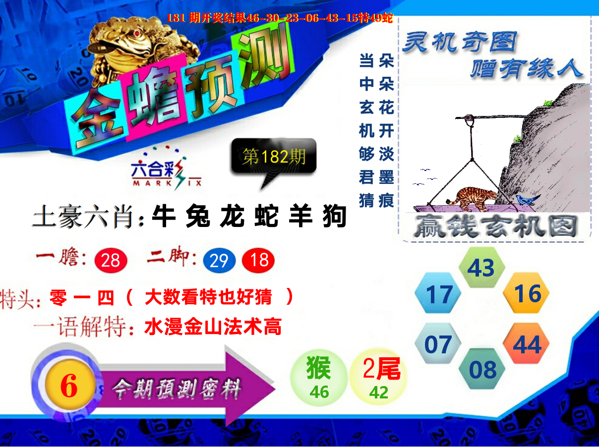 金蟾预测 第182期