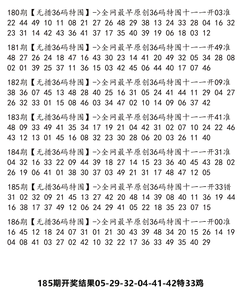 无错三十六码 第186期