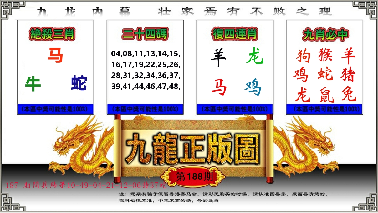 九龙正版图 第188期