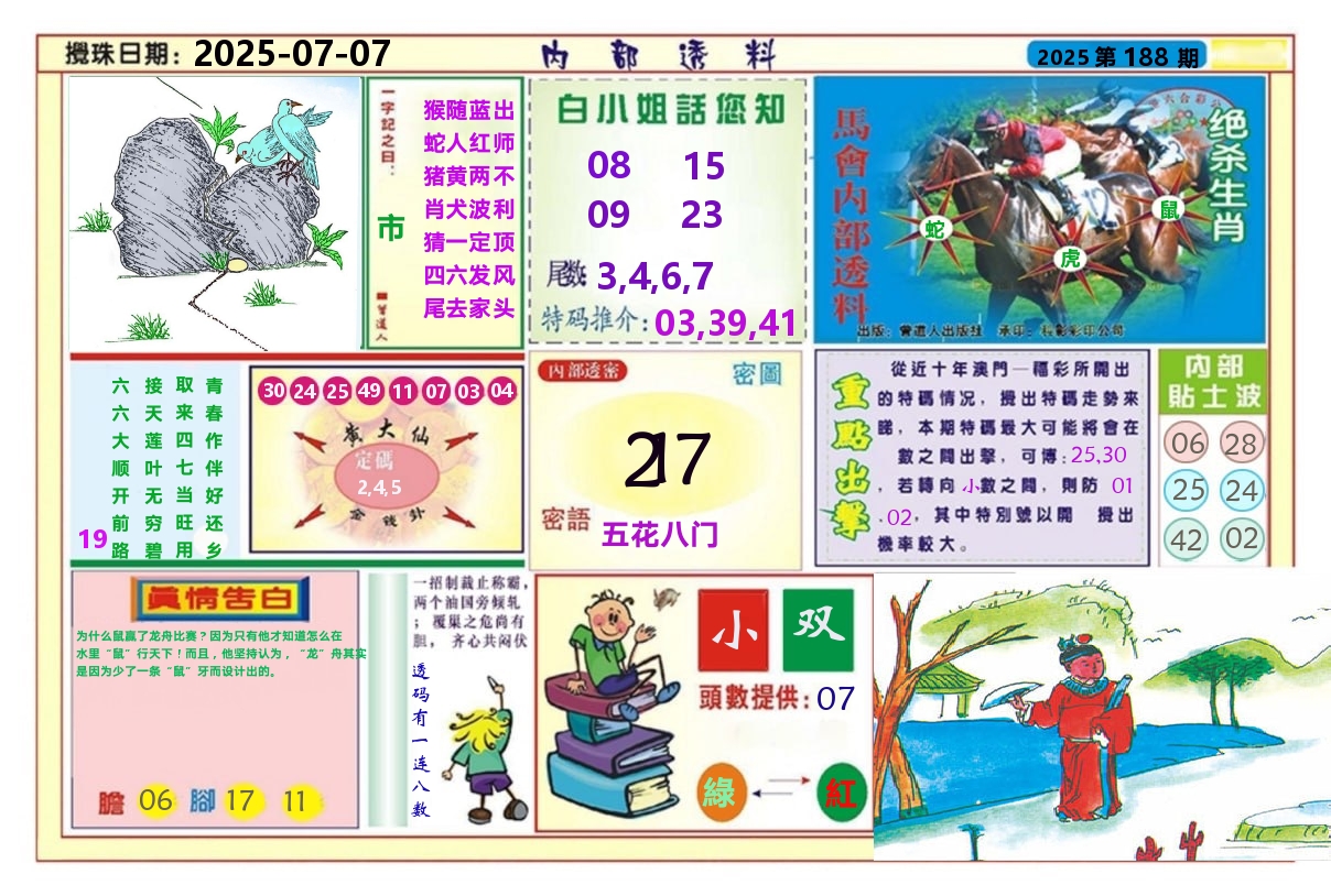 澳门内部透料A 第188期
