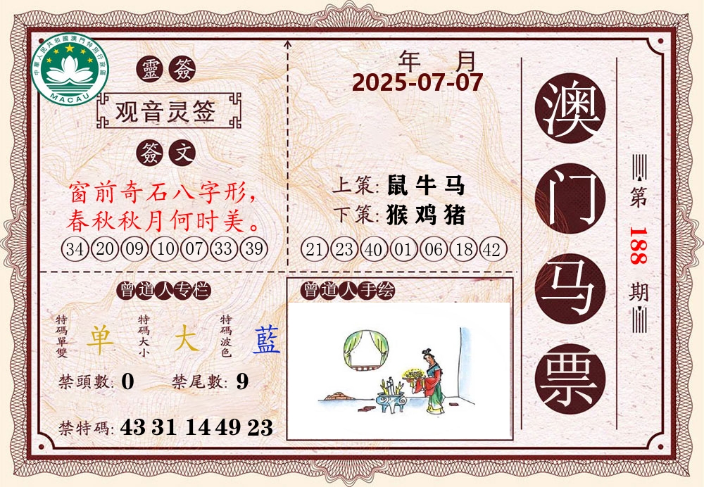 澳门马票 第188期