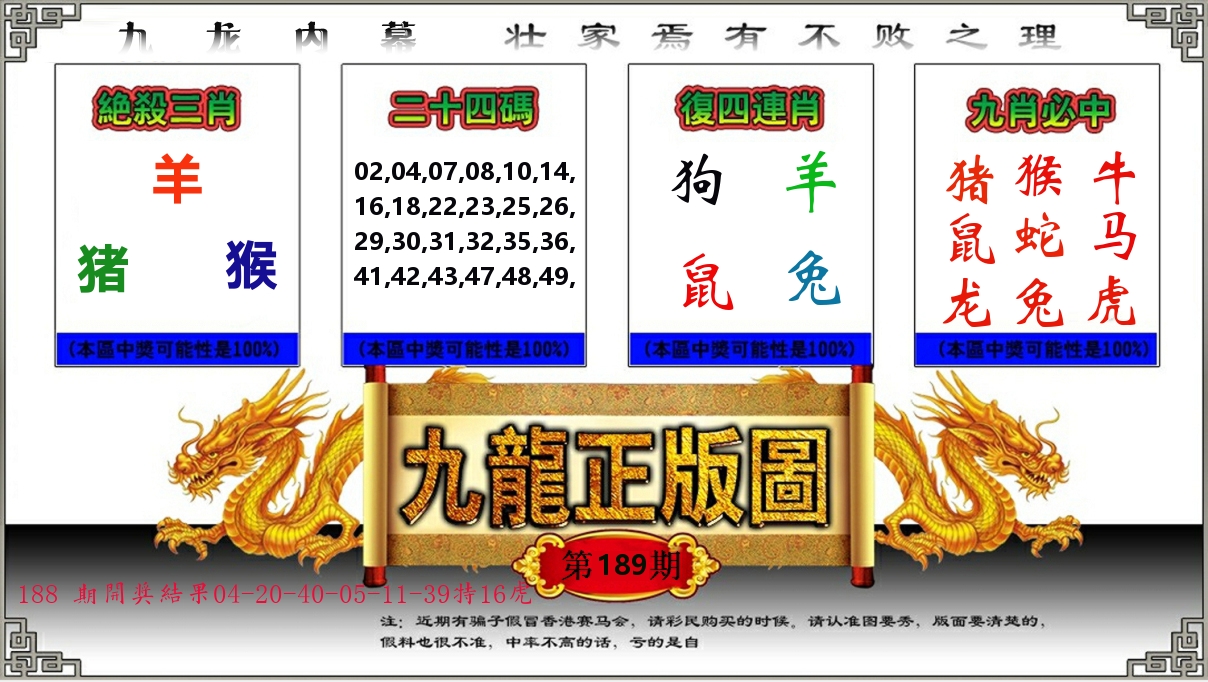 九龙正版图 第189期