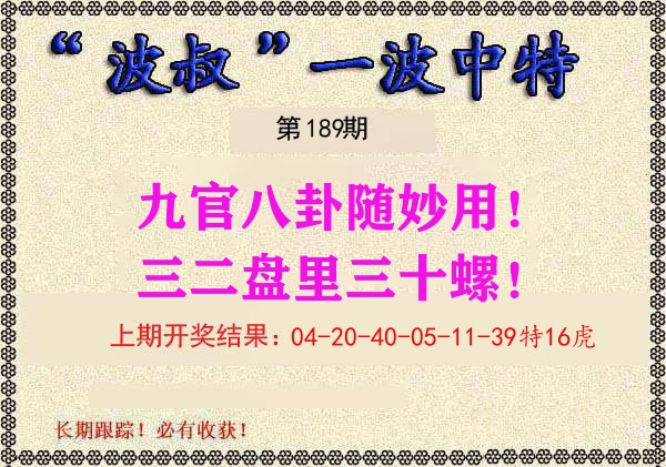 波叔中特 第189期