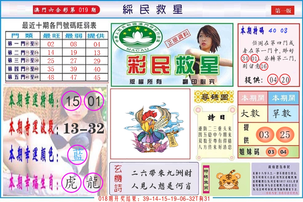 澳门彩民救星 第19期
