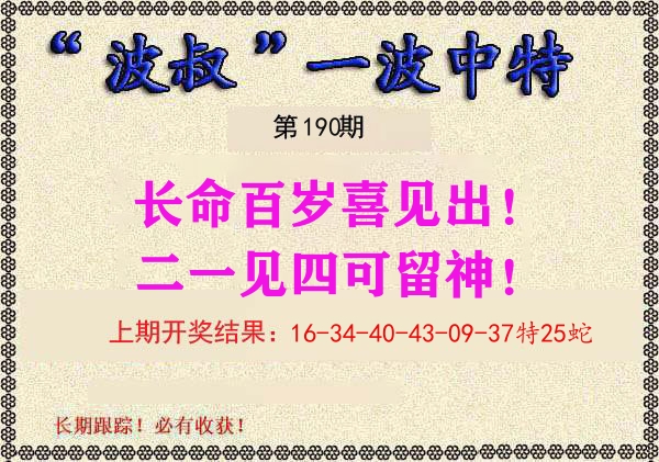 波叔中特 第190期