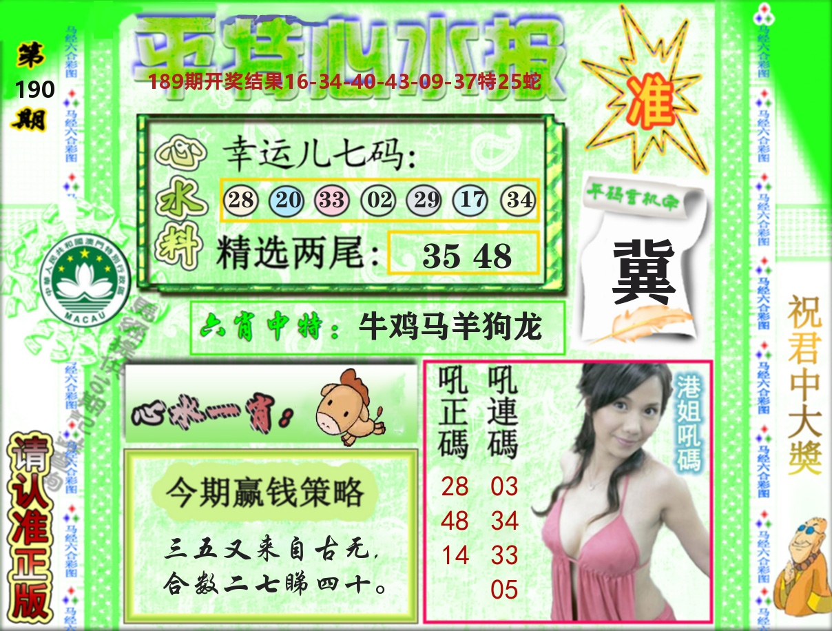 平特心水报 第190期