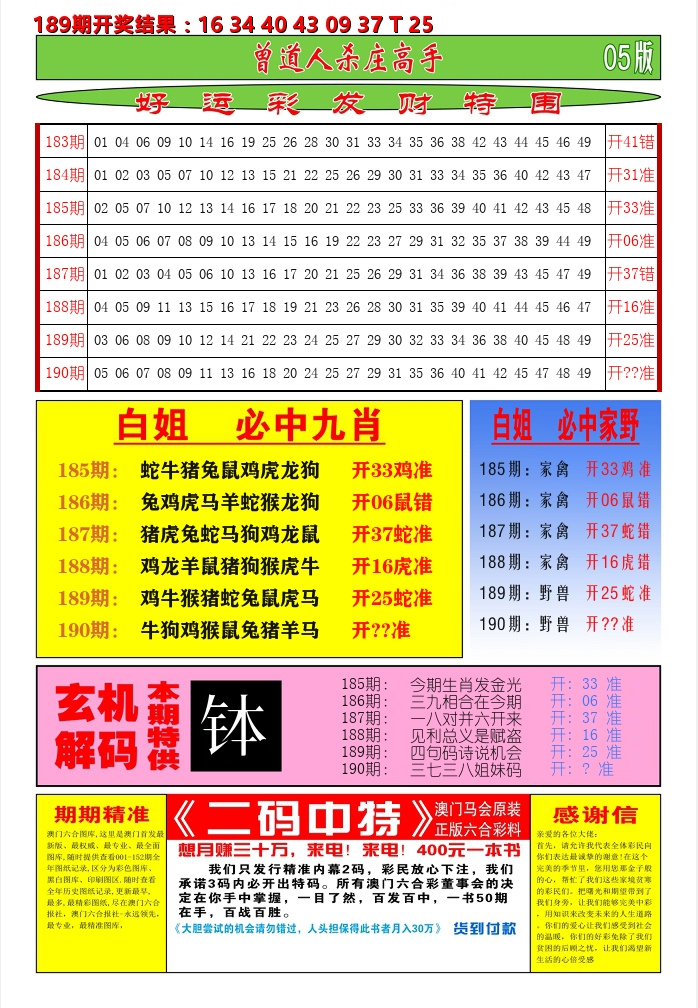 澳门期期准D 第190期
