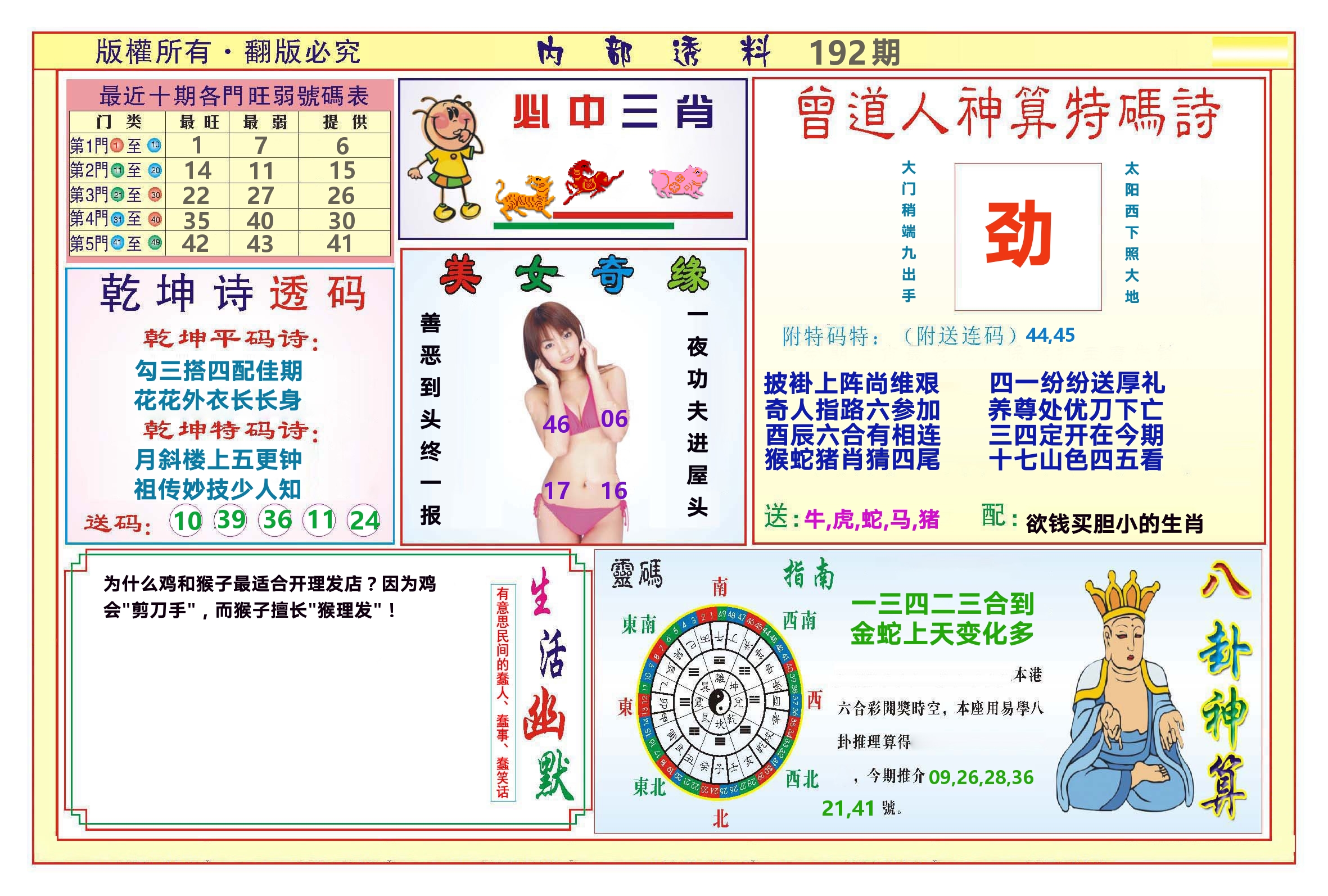 澳门内部透料B 第192期