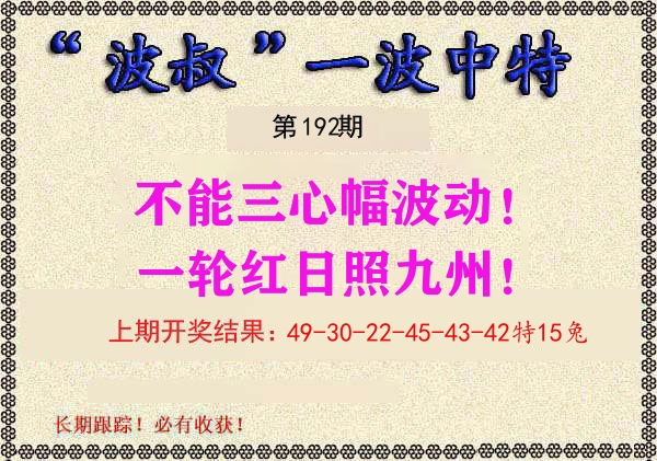 波叔中特 第192期