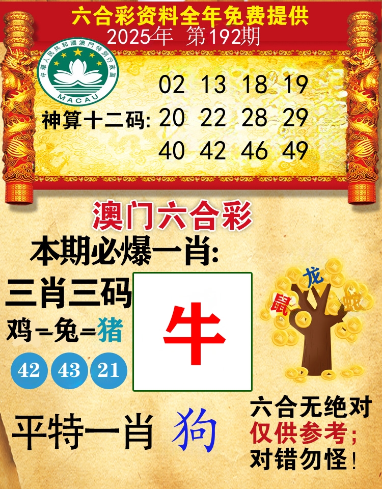 澳门必爆 第192期
