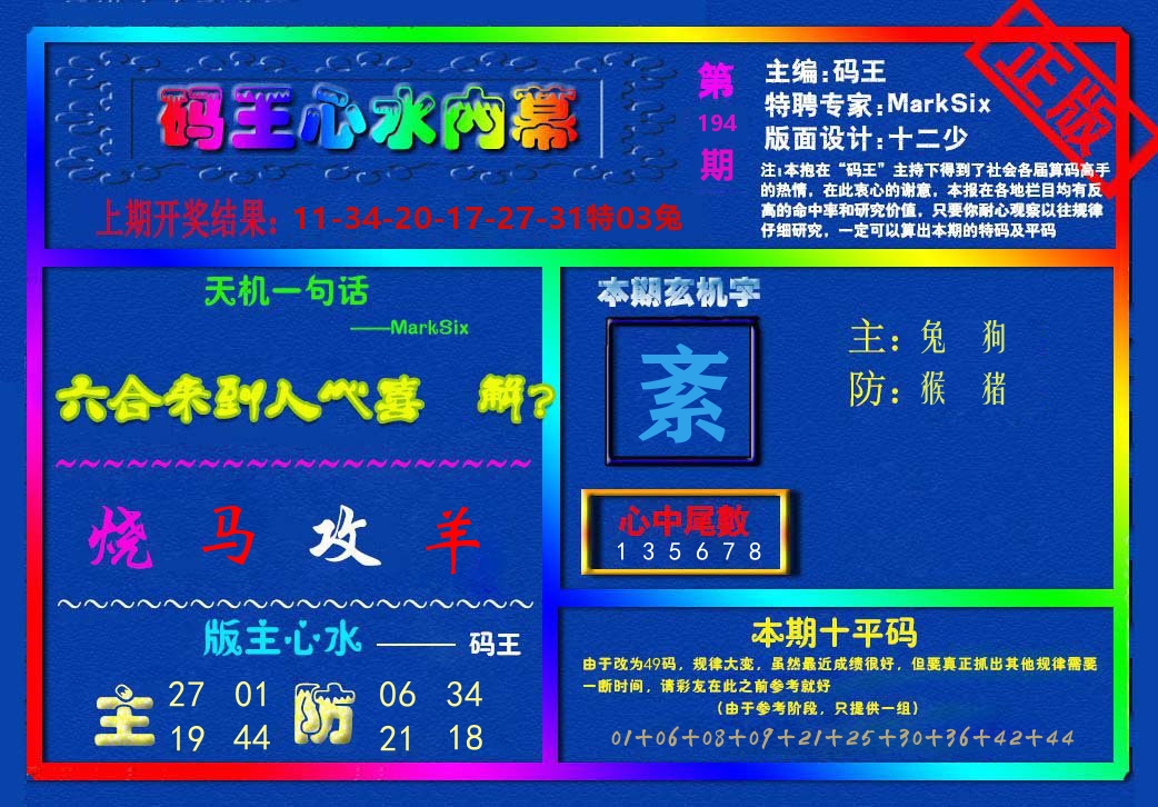 码王心水内幕 第194期