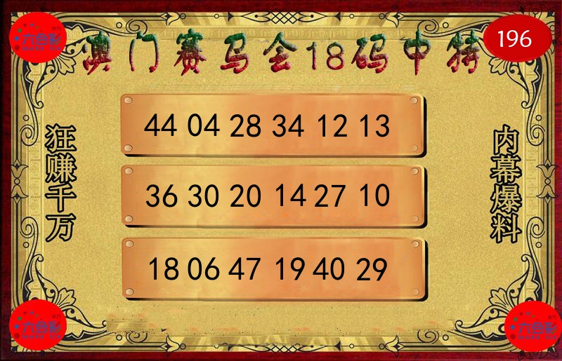 赛马会18码 第196期