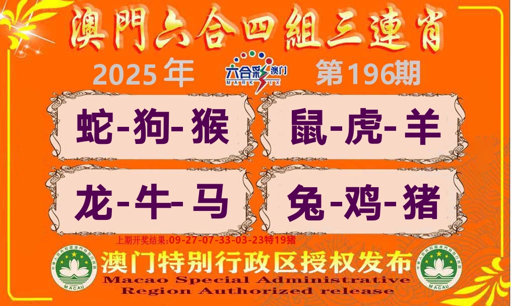 六合三连肖 第196期