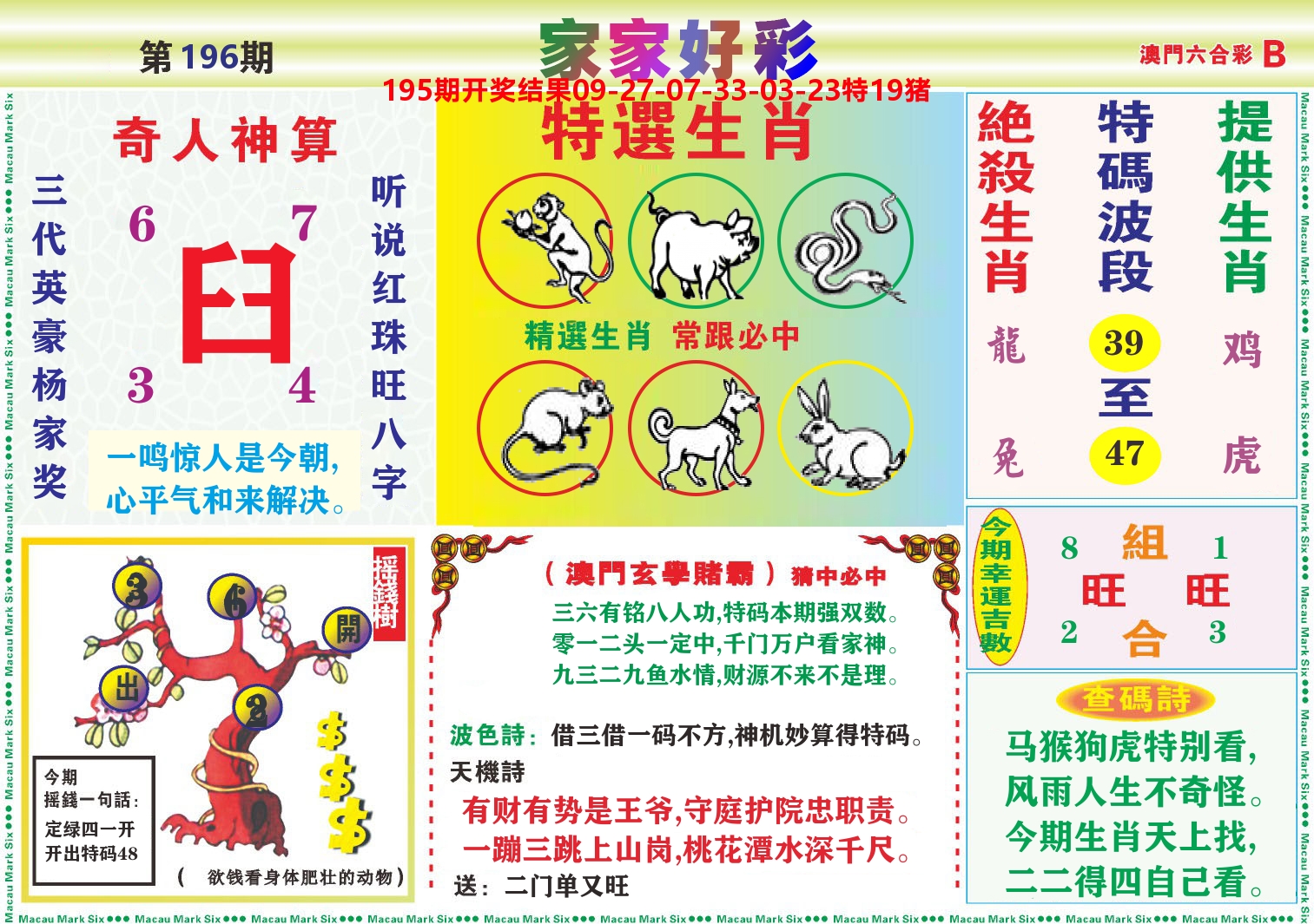 家家好彩B 第196期