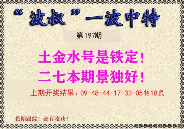 波叔中特 第197期
