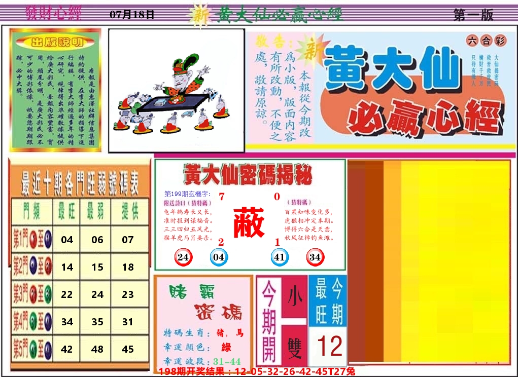 黄大仙必赢心经 第199期