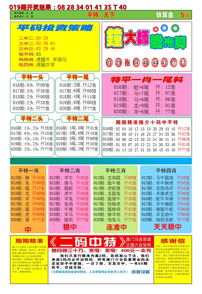 澳门铁算盘D 第20期