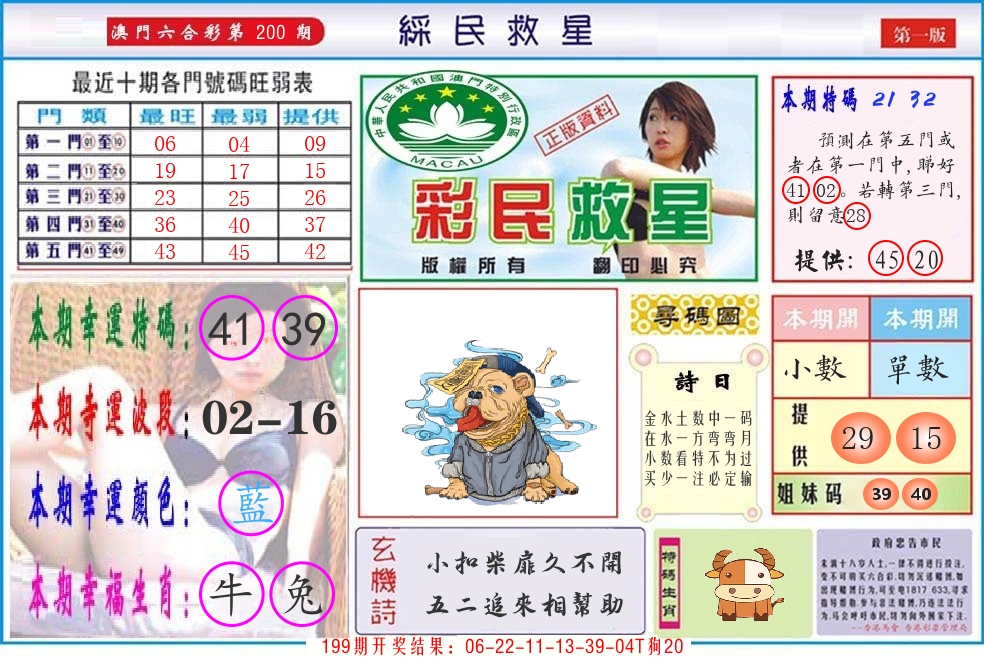 澳门彩民救星 第200期