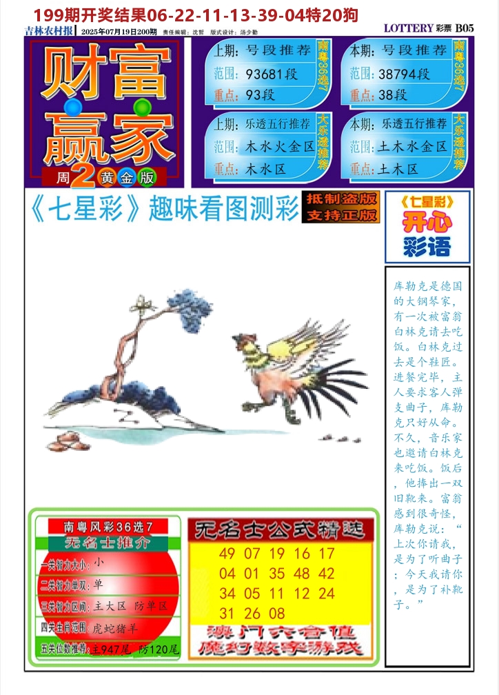 七星彩图A 第200期