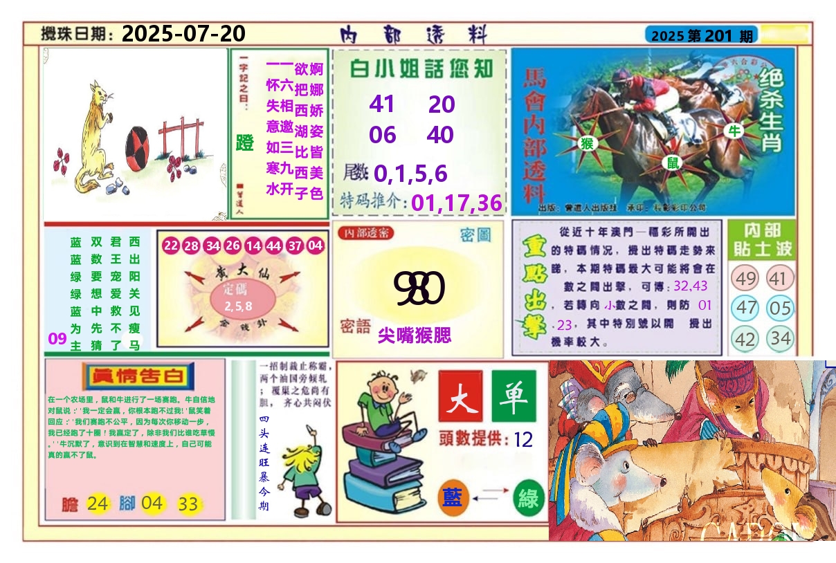 澳门内部透料A 第201期