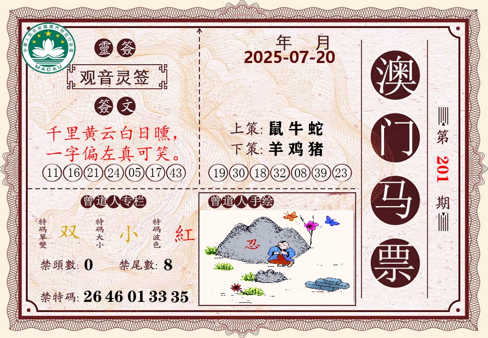 澳门马票 第201期