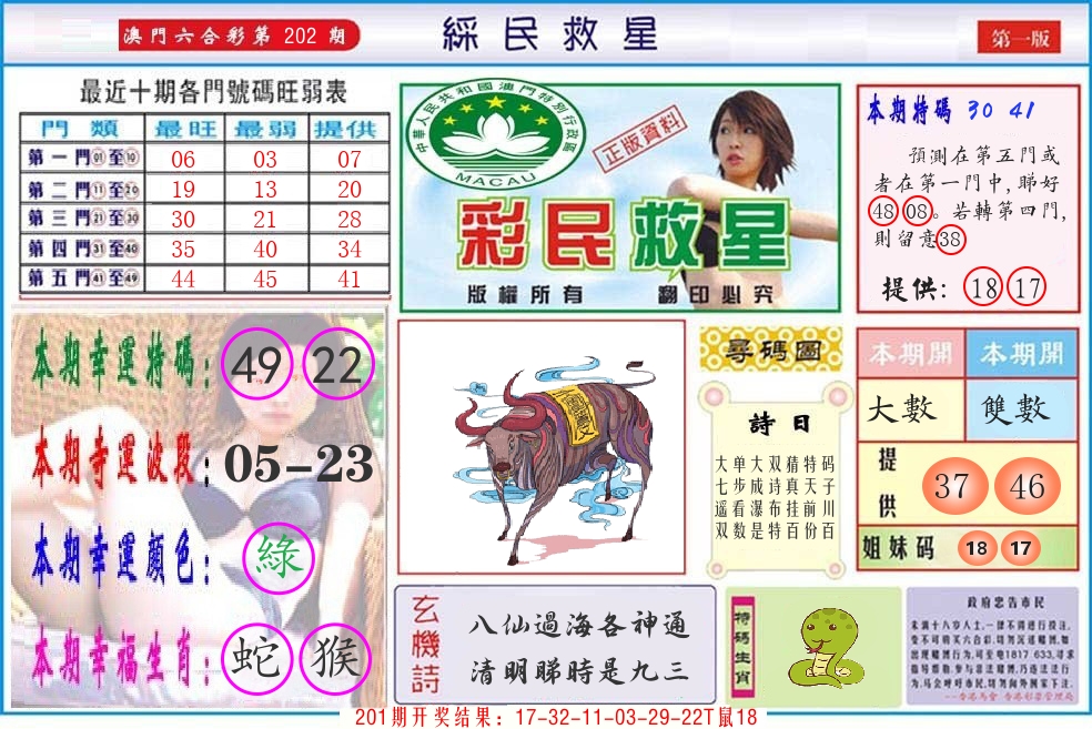 澳门彩民救星 第202期