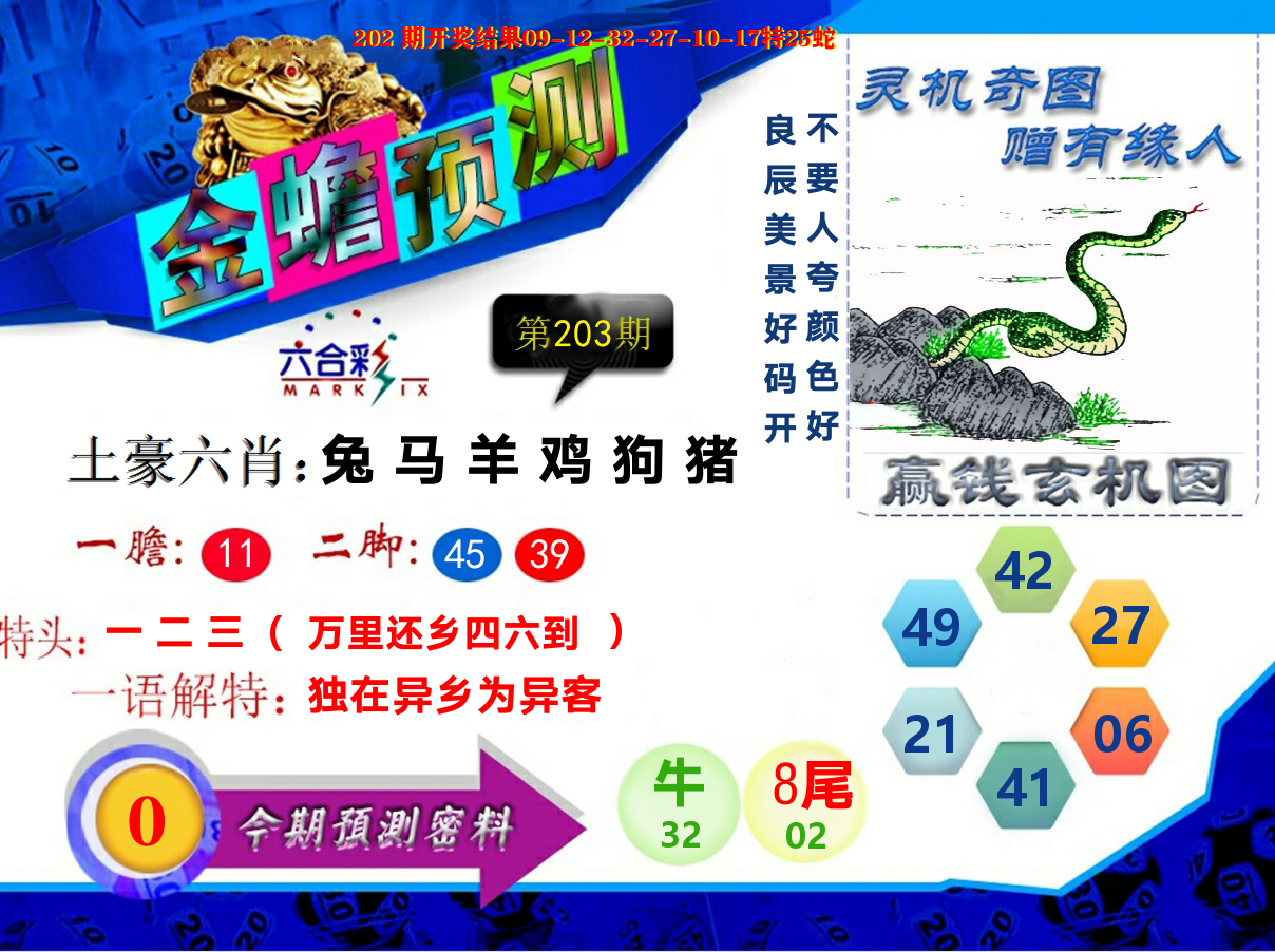 金蟾预测 第203期