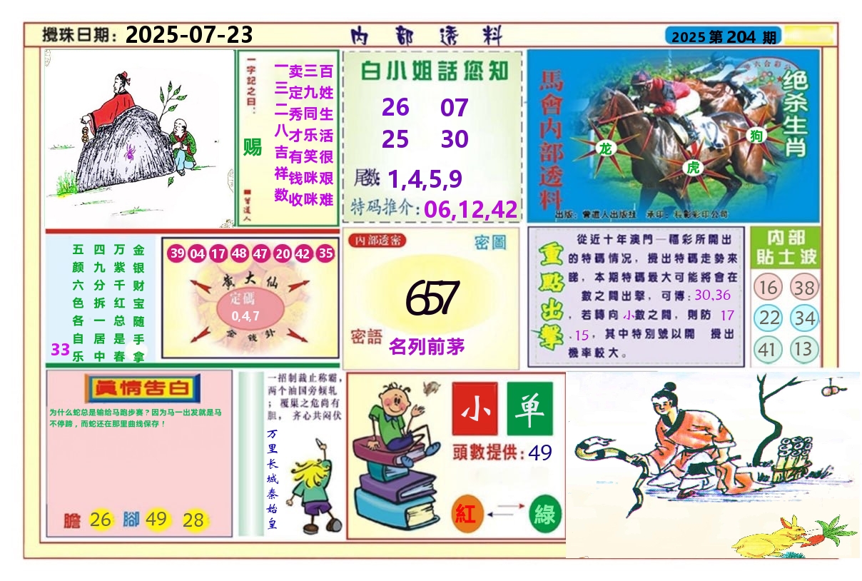 澳门内部透料A 第204期