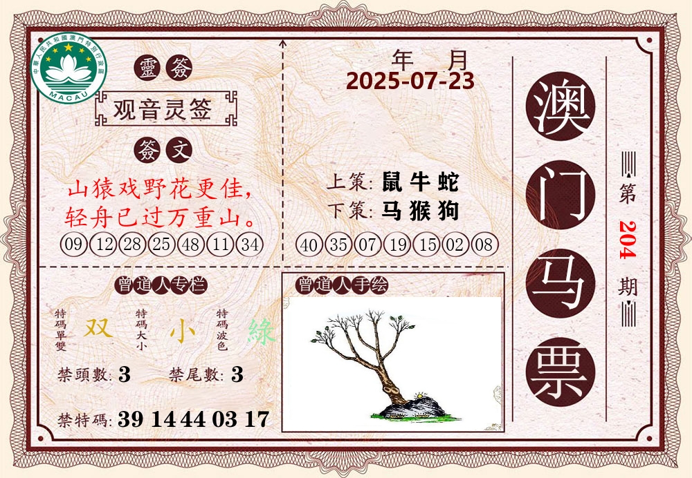 澳门马票 第204期