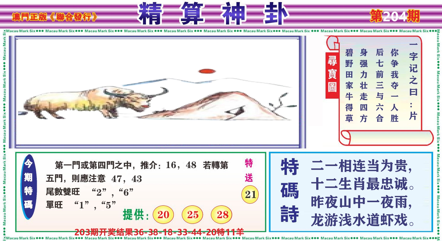 粤彩联盟F 第204期
