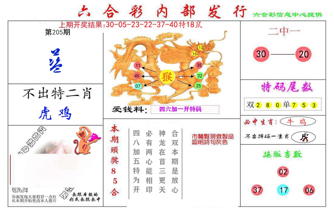 六合彩内部发行 第205期
