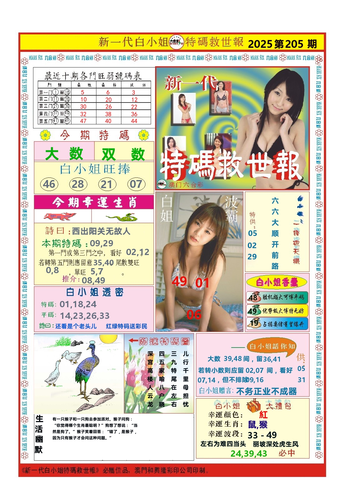 澳门特码救世报 第205期