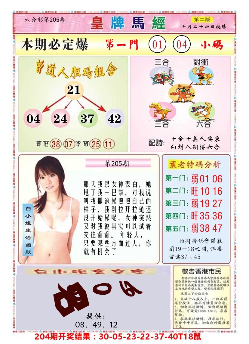 澳门皇牌马经B 第205期