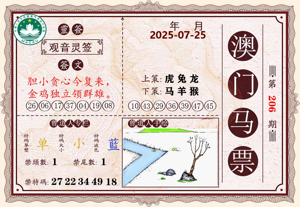 澳门马票 第206期