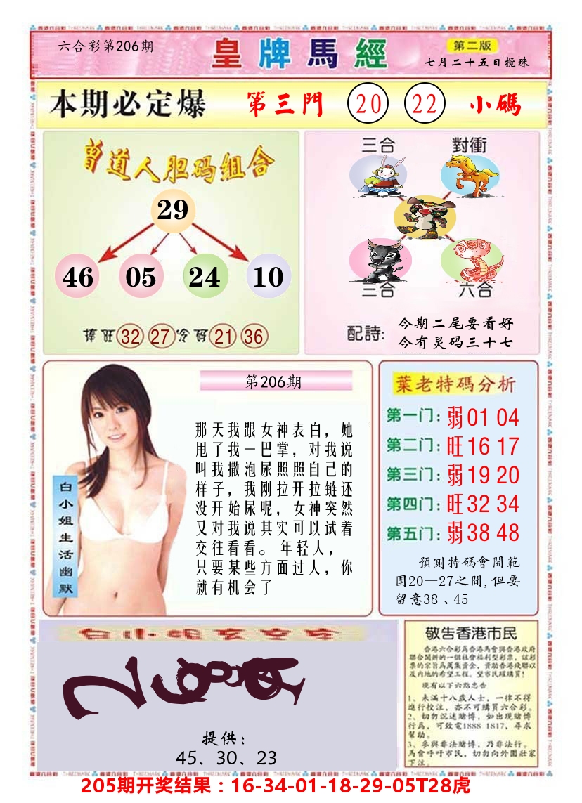 澳门皇牌马经B 第206期