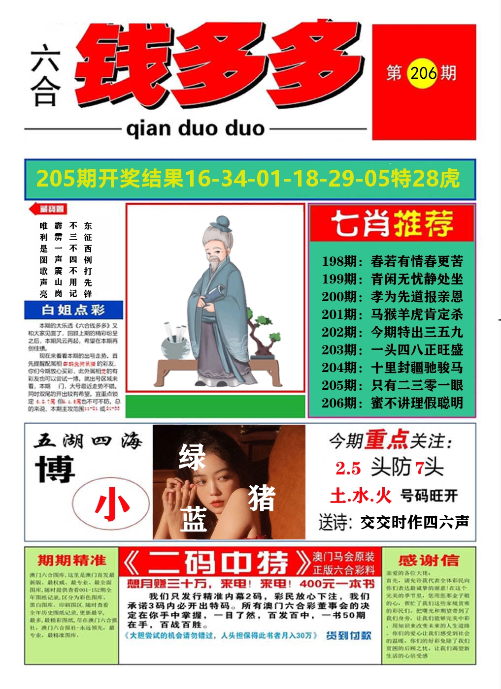 澳门钱多多A 第206期