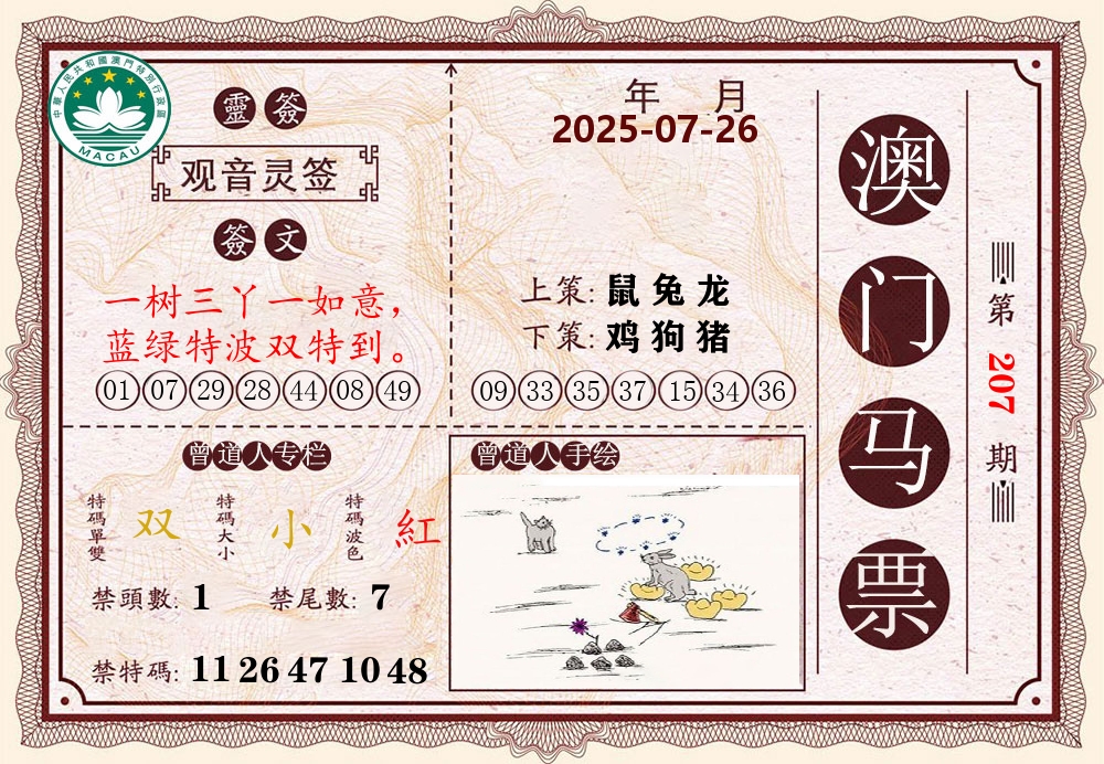 澳门马票 第207期