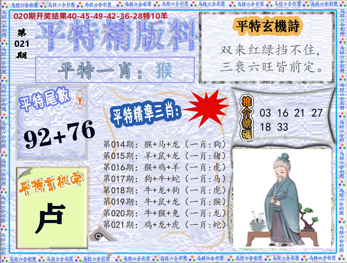 平特精版料 第21期