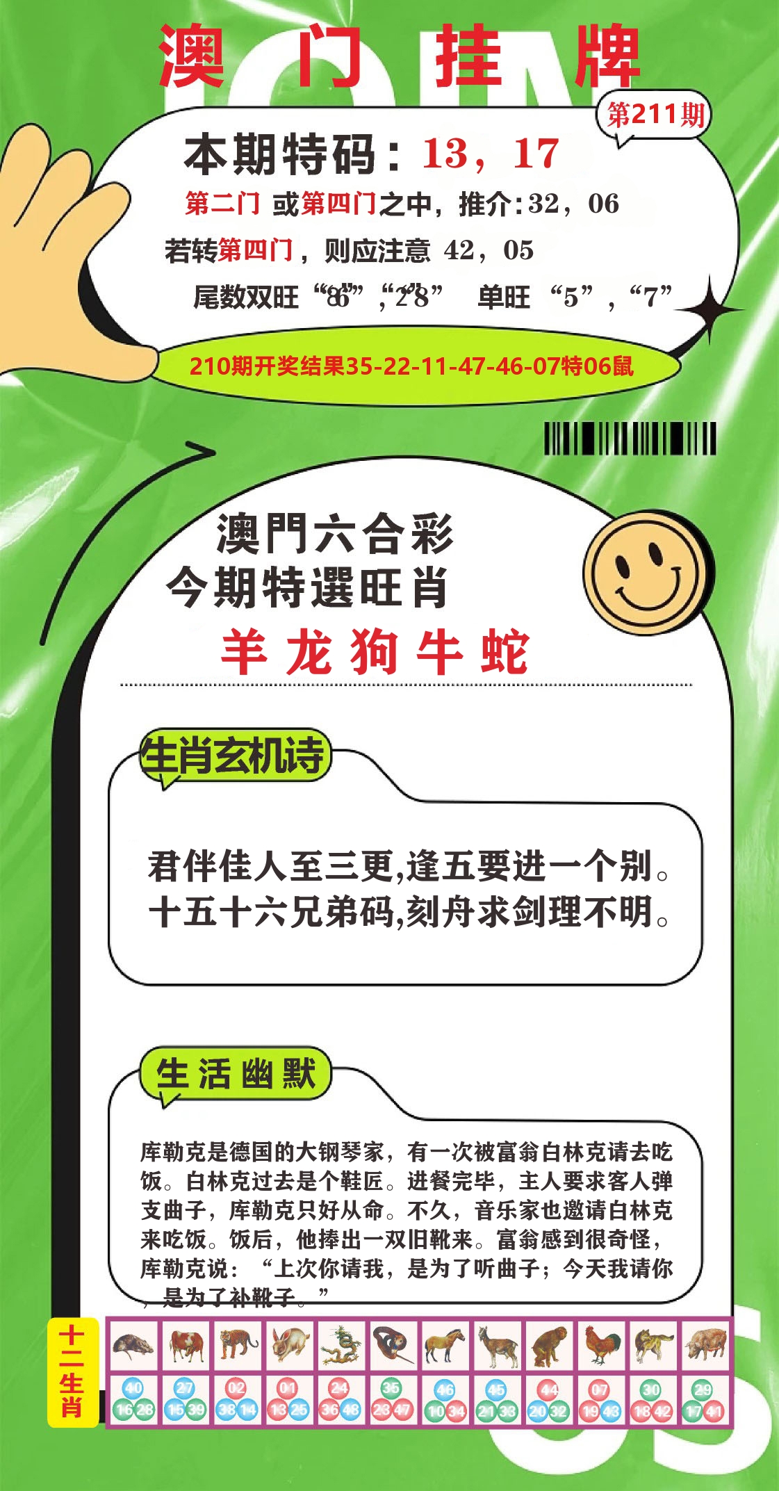 澳门赢天下B 第211期